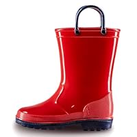 EUXTERPA Boys Girls Waterproof Rain Boots Kids Toddler Solid Color Boots with Easy On Handles, Red-Navy, Toddler Size 8
