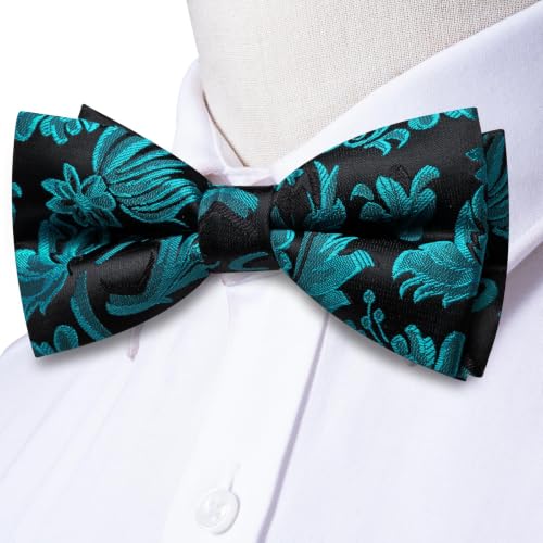 Image of Dubulle Mens Paisley Striped Bowtie Set Pre-tied Bowtie for Men and Pocket Square Set Wedding Business