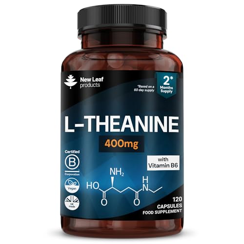 L Theanine Enriched with Vitamin B6 - High Strength L Theanine 400mg Natural Nootropics from Green Tea - 120 Vegan L-Theanine Capsules - Made in The UK Theanine Supplements by New Leaf