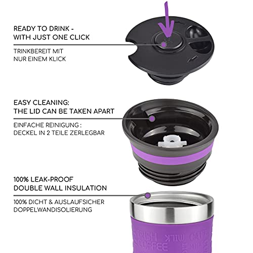Milu Taza aislante de café y té para llevar 370ml 450ml - 100% a prueba de fugas - Taza de acero inoxidable para beber… - Imagen 3