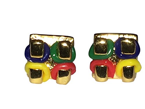 Orthodontic Looking Bracket Ears Earrings with 4 Colored Ties and Custom Jewelry Box (Gold)