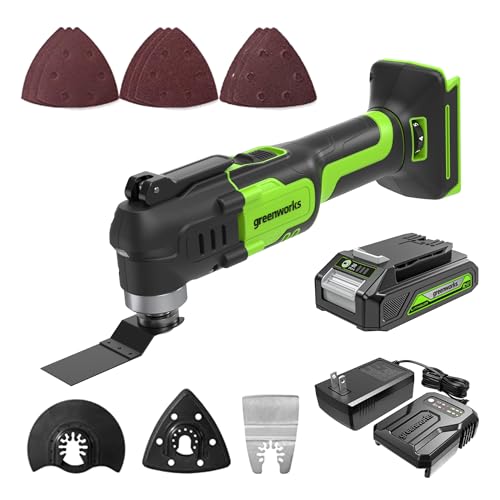 Greenworks 24V Cordless Oscillating Multi Tool with 13 Accessories, 6 Speed, 3° Oscillating Angle,...