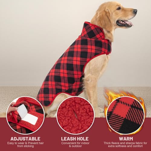 Image of cyeollo Warm Dog Coat Reversible XXX-Large Jackets, Red Buffalo Plaid, 3XL