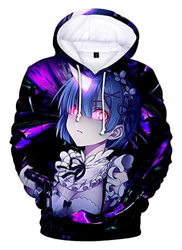 Sweat à capuche avec inscription « Life in Another World » - Motif manga Natsuki Subaru Rem, 14 Anime Re Life, L Cover