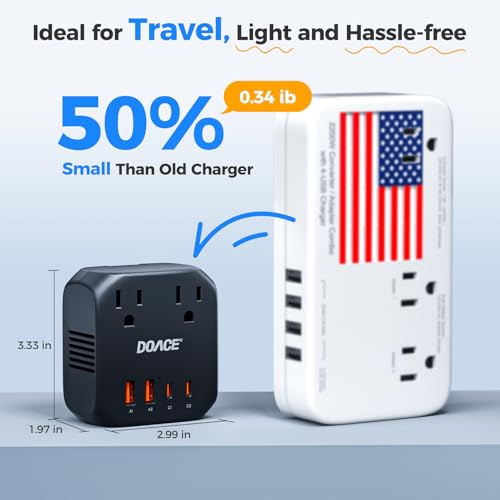 Image of DOACE 2000W 220V to 110V Converter for European Travel for Hair Dryer