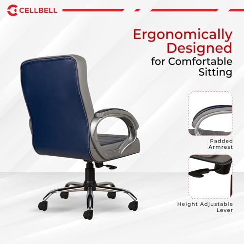 Image of CELLBELL C99 Apex Ergonomic High Back Executive Boss Chair for Home & Office | Leatherette Computer Chair with 4-Inch Cushioned Seat, Padded Armrests, 120 Tilt Height Adjustable (Navy Blue & Grey)
