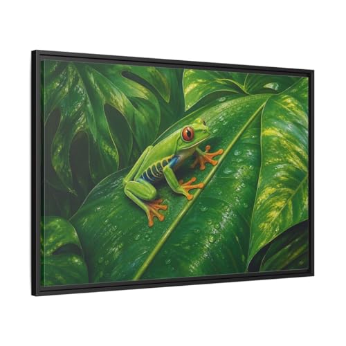 Cadre grenouille aux yeux rouges tableau déco salon finition luxe 3cm