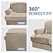 CUCRAF T Cushion Sofa Cover 3 Piece Loveseat Slipcovers, Soft Thick Velvet Couch Cover for Living Room, Washable High Stretch Furniture Protector with 2 Cushion Sofas Slipcover (Medium, Khaki)