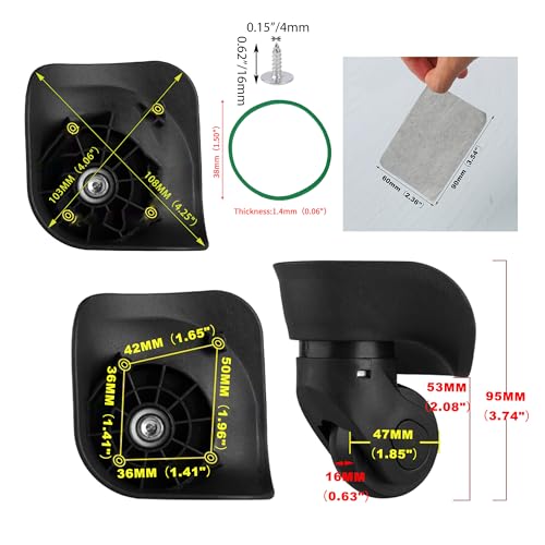 Image of W041-2 2PCS Suitcase Caster 360 Degree Swivel Replacement Wheels Left Right w /Blotting Sheet for Face