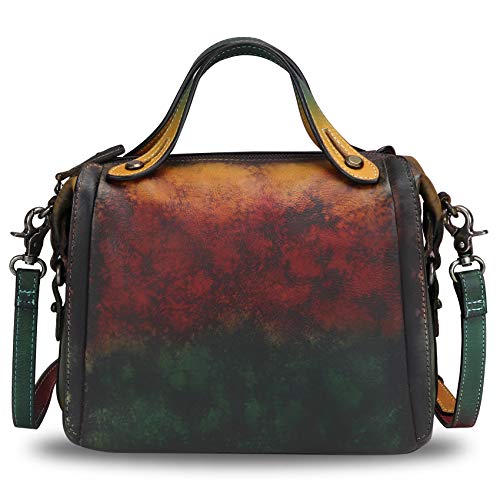 Image of Genuine Leather Satchel Purse for Women Retro Handmade Top Handle Handbag Designer Crossbody Bags