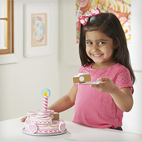 Melissa & Doug Triple-Layer Party Cake Wooden Play Food Set - Birthday Cake Pretend Food Play Set for Toddlers, Kids Ages 3+ - image 5