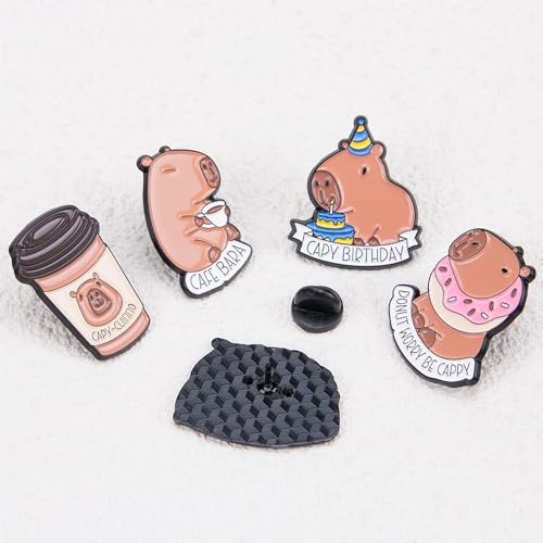 Image of 5Pcs Kawaii Capybara Enamel Pins Funny Capybara Letters Pin Animal Brooch Pins Set for Scarves Hats Bags Cute Capybara Badge for Clothing Decor