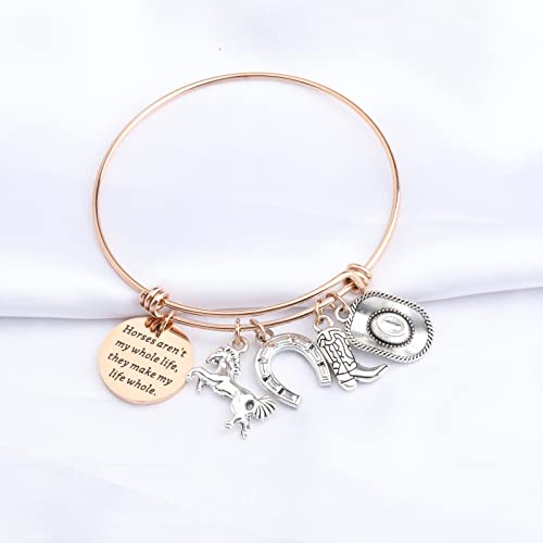 Image of PLITI Horse Charm Bracelet Cowgirl Jewelry Horse Lover Equestrian Gift Horses Aren't My Whole Life They Make My Life Whole Horseshoe Charm Bangle