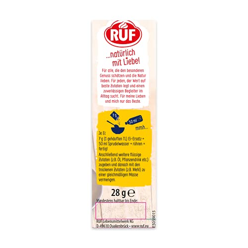 RUF Bio Veganer Ei-Ersatz, 100% pflanzlicher Vollei-Ersatz, Ei-Ersatz-Pulver zum Backen, Kochen, Panieren & für Desserts, entspricht 4 Eiern