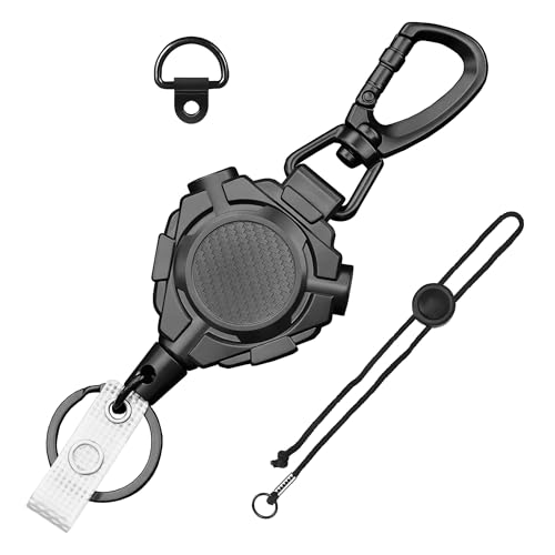 Image of Ezcora CB Mic Holder Retractable Microphone Keeper Heavy Duty CB Radio Retractable Hanger Tether, 32 inch Stainless Steel Cord, 12 inch Nylon Attachment Lanyard, D-Ring Mount Included
