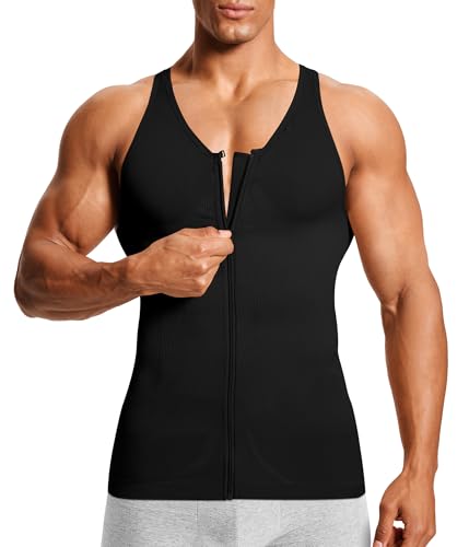 Compression Shirt Mens Shapewear Tank Top Undershirt Slimming Body Shaper Tummy Control Vest Gynecomastia with Zipper