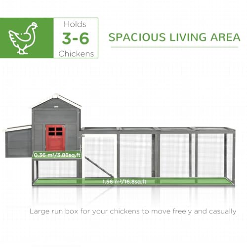 Image of PawHut 118 inch Extra Large Chicken Coop with Asphalt Roof, Wooden Hen Run with Slide-Out Tray and Nesting Box, Chicken Hutch for 3-6 Chickens, Gray