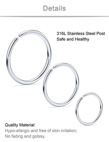 Scerring 20 Gauge Nose Rings Hoop Stainless Steel Nose Studs Cartilage Daith Tragus Ear Piercing Ring Hoop Body Jewelry Set 36Pcs #TOP1