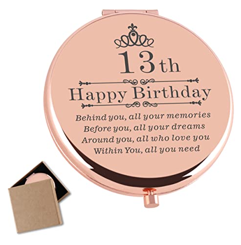 Cawnefil 13th Birthday Gift for Girls Rose Gold Travel Compact Pocket Sweet 13 Years Old Gifts for Daughter Bestie Sister Happy 13th Birthday Gift Ideas for Her Turning to 13th Birthday Present