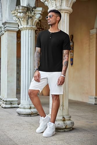 coofandy men39s 3 pack henley shirts short sleeve casual basic tees classic henley summer solid t shirts with pocket