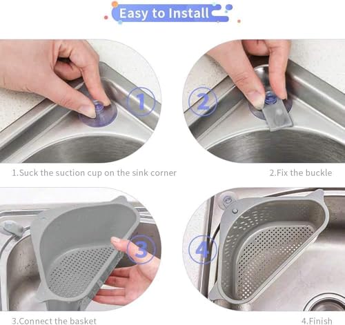 Image of Kitchen Sink Drain Basket | Corner Sink Strainer with Hanging Filter | Triangle Sink Strainer Basket for Kitchen & Bathroom Waste Drain (2)