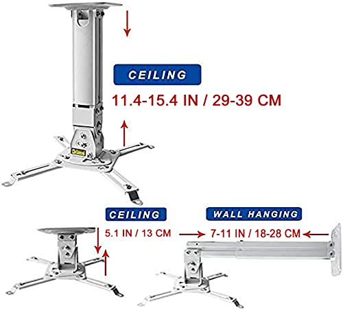 Heavy Duty Projector Mount, Strong Universal Projector Mount, Projector Ceiling Mount Max Load 45Lbs Extendable 11.4-15.3In /29-39 Cm Angle Adjustable White Projector Wall Mount Hanger Bracket #TOP1
