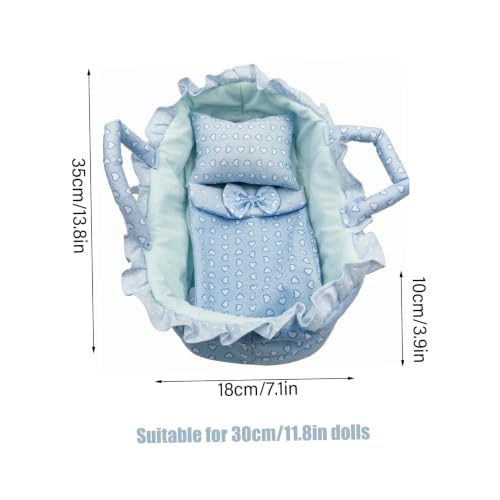 Moisés para muñecas de 30 cm con cuna azul de corazón y accesorios 3