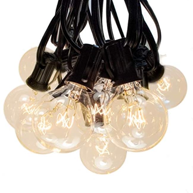 Hometown Evolution, Inc. 50 Foot G40 Globe String Lights with Clear Bulbs and Black Wire (+ 2 Free Spares) for Patio Deck Cafe Bistro and Outdoor Lighting
