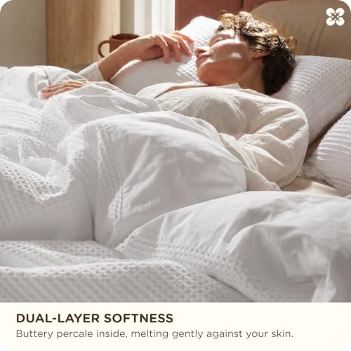 Image of Bedsure Cotton Duvet Cover Set - 100% Cotton Waffle Weave Bright White Duvet Cover Oversized King Size, PureWoven Breathable Bedding Set for All Season, 3 Pieces, 120 inchx98 inch