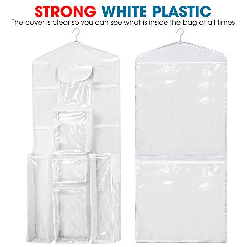 Propik Hanging Double Sided Wrapping Paper Storage Organizer With Multiple Front And Back Pockets Organize Your Gift Wrap & Gift Bags Bows Ribbons 40”X17 Fits 40 Inch Rolls (White) #TOP1