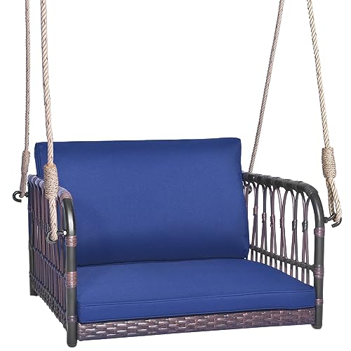 Image of Tangkula Outdoor Hanging Porch Swing with Cushions, Single Person, Navy