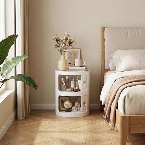 anrekl Componibili – Table de Chevet Ronde, Table de Balcon/Meuble d'appoint (Blanc) pour Chambres, Salons, salles de Bain et balcons – Module à 2...