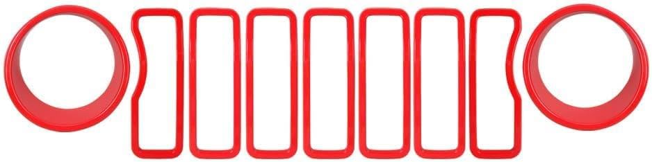 9PCS Front Grille Inserts & Headlight Cover Compatible with (2024-2025) Jeep Wrangler JL/Gladiator JT, Not For Sport and Sport S (Red, 2024+ JL/JT)