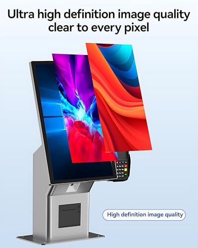 21.5\" Self-Service POS Kiosk Stand with Printer, Digital Signage for Restaurants, Retail & Business - Interactive Touchscreen Display Monitor - Thumbnail 4