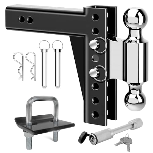 Image of MaxxHaul Adjustable Dual Ball Mount for 2 inch Receivers, 6.5 inch Drop and 7.5 inch Rise, Dual Hitch Balls with Hitch Stabilizer, Rubber Pad and Locking Pin for Quiet Towing (51189)