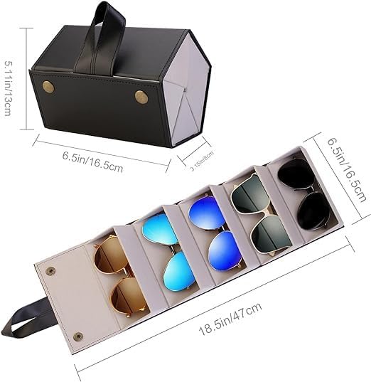 KD ZONE Sunglasses Organizer, Travel Glasses Case Storage Portable Sunglasses Storage Case Bag Foldable Eyeglasses Holder Box Eyewear Display Containers for Women Men 5 Slot 4