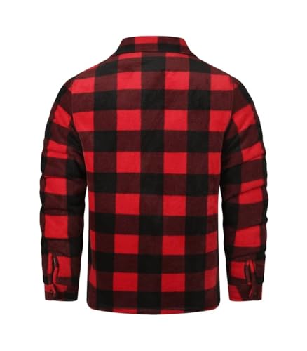 INVACHI Men's Flannel Jacket Plaid Sherpa Lined Flannel Shirt Snap Button Warm Winter Jackets Pockets3