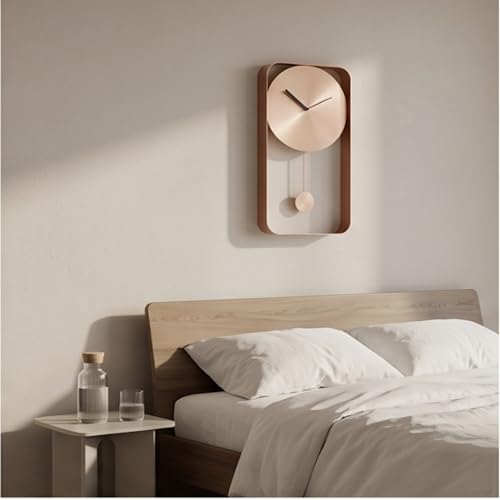 Image of The Artment your artistic apartment Rose Gold Mono Clock Modern Minimalist Wall Mounted Pendulum Clock, Brushed Metal Finish, Sculptural Luxury Decor for Living Room, Bedroom, Home & Office Interiors