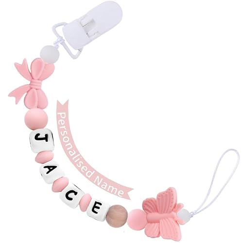 Clip personalizado para chupete con nombre, soporte para chupete personalizado con nombre, juegos de regalo para bebés recién nacidos (mariposa)