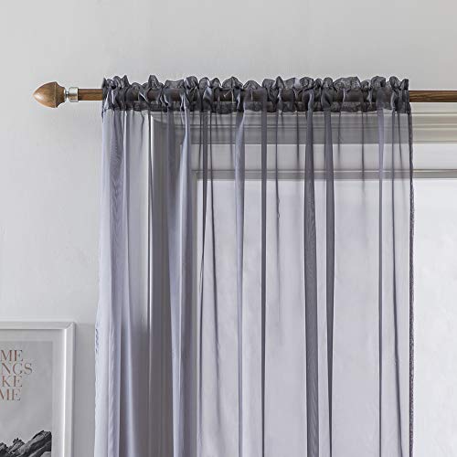 MIULEE 2 Panels Solid Color Sheer Window Curtains Smooth Elegant Window Voile Panels/Drapes/Treatment for Bedroom Living Room Dark Gray 55''W x 57''L - Image 4