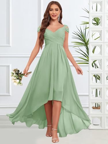 PAVERJER Off The Shoulder Bridesmaid Dresses High Low Pleated Chiffon Formal Gowns for Women3