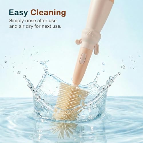 Image of TONY STARK Baby 3-in-1 Silicone Bottle Cleaning Brush Set | 360 Rotatable Handle, BPA-Free Soft Bristles for Cleaning Bottles, Nipples & Pacifiers Safely (Cream)
