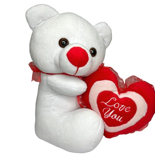Image of DIKANG Premium Teddy Bear with Love for Valentine's Day Gift | Valentine Gift for Boyfriend /Girlfriend /Husband /Wife - 30cm (White)