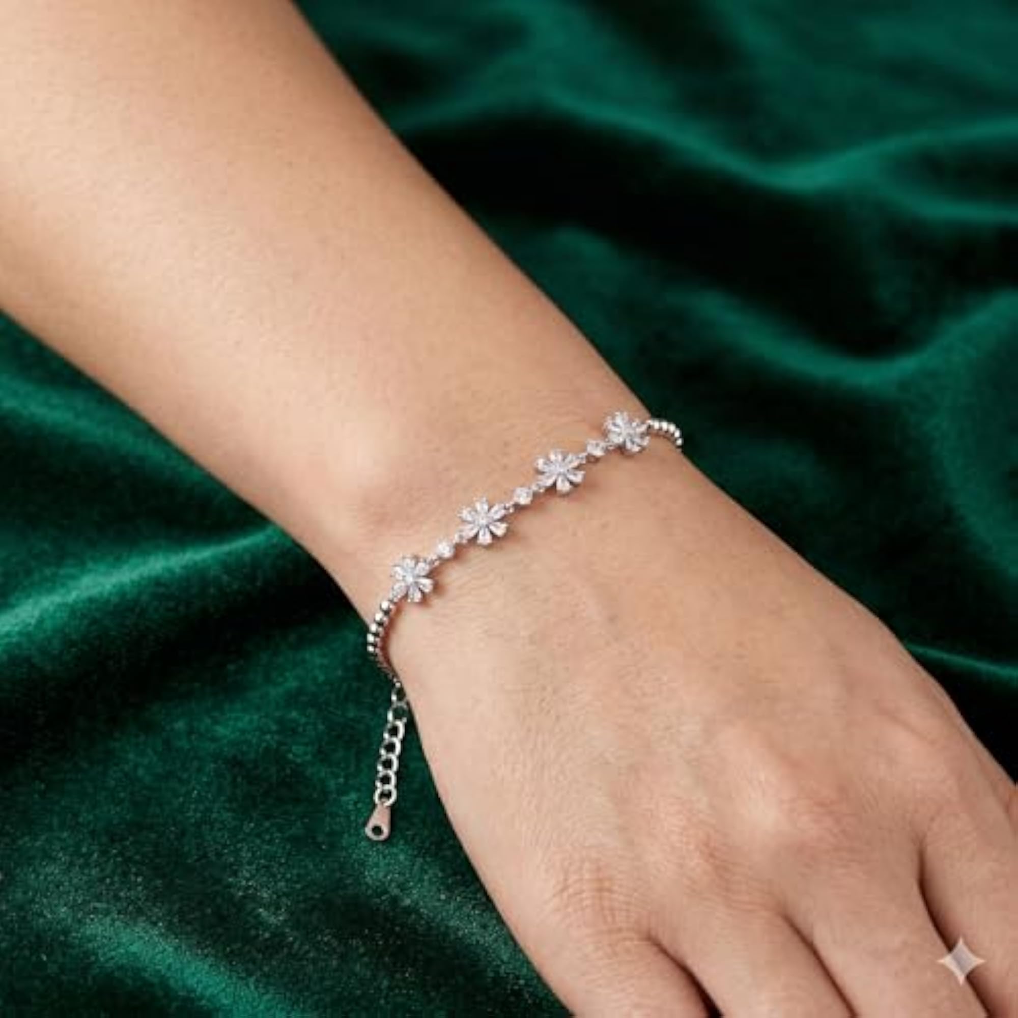 Women's 925 Sterling Floral Crystal Bracelet