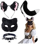 EUPSIIU 4 Pièces Déguisement Chat Fille, Déguisement Animal Enfant Chat Cosplay Set Avec Chat Oreilles Queue Tutu Jupe Et Noeud Papillon Pour Chat Carnaval Noël Fête Déguisement Halloween (Noir