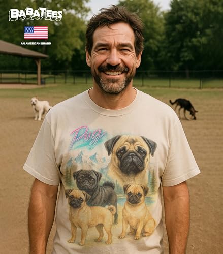 Pug Vintage Tshirt for Dog Mom & Dad 100% Natural Undyed Cotton for Men & Women