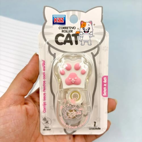 Fita Corretiva Escolar Roller Fofa Cat Gatinha 5mmx6 Metros (Branco)