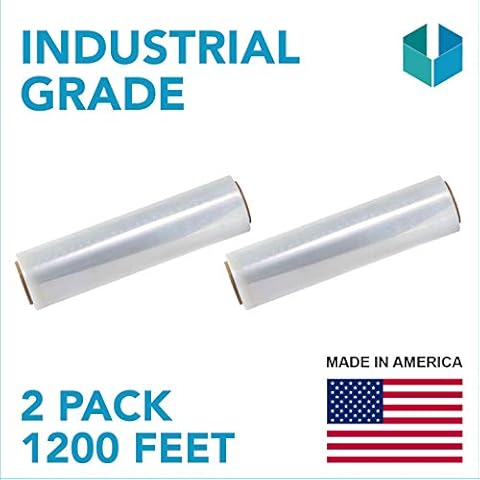 Stretch Wrap Film, Heavy Duty Shrink Wrap Roll Clear 18 Inch x 1200 Feet Ideal For Boxes, Pallet (2 PACK) Cover