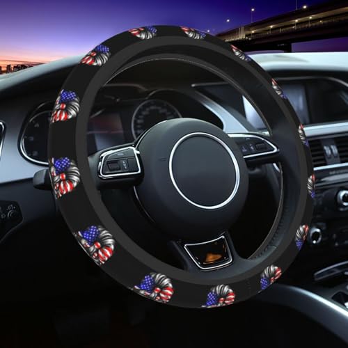 SwpWab Half American Brazilian Brazil USA Flag Girl Auto Stretch Steering Wheel Cover Skidproof Available for Most Trucks, Suvs, Cars, 14.5-15.5 Inch