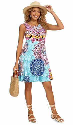Image of Summer Dresses for Women 2026 Casual Sundresses Beach Cover Ups Sleeveless Tshirt Swing Dress with Pockets